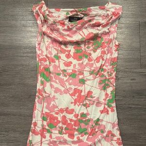 Jim Thompson cowl neck sleeveless floral jersey pink green (size S)